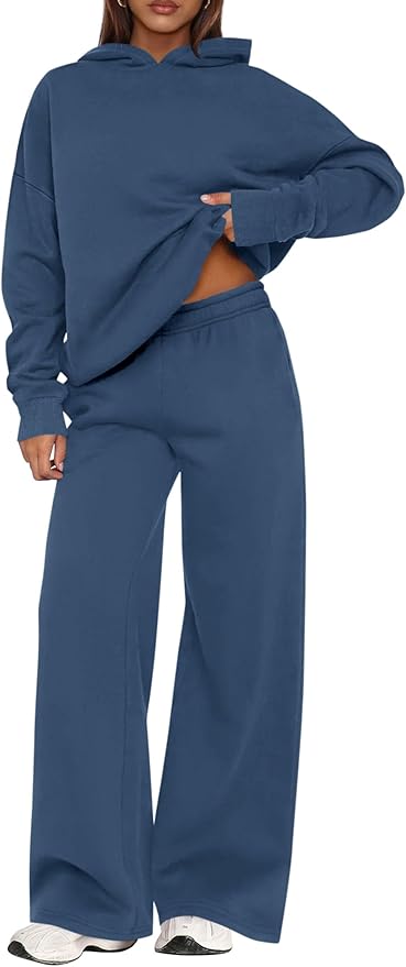 PRETTYGARDEN Womens 2 Piece Hoodie Sweatsuit Sweatpants Wide Leg Tracksuit Lounge Set