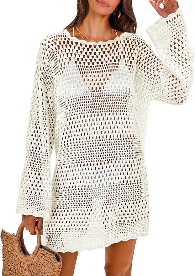 ANRABESS Women's Swimsuit Coverup Crochet Pullover Beach Dress